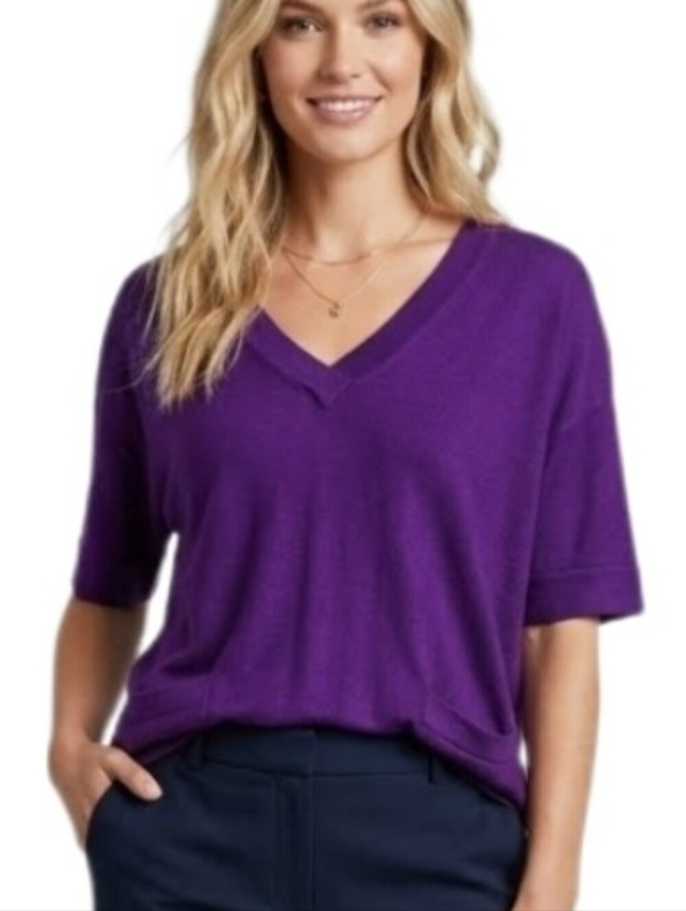 Chico's Sweater New Pullover Knit Two Front Pockets Purple Plus Size 2